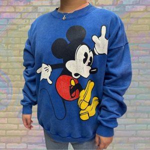 Vintage 80s Faded Disney Mickey Mouse Big Print Made in USA Crewneck